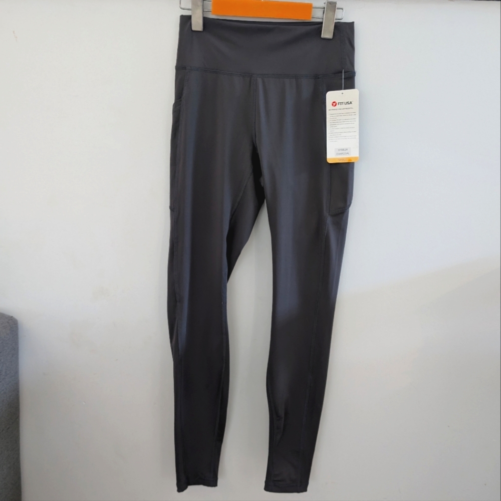 FIT USA | Women's Charcoal Premium Nylon High Waist Full Length Workout Leggings